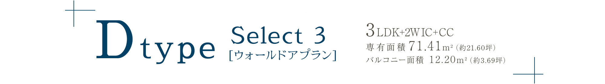 Dtype 3LDK＋2WIC＋CC 専有面積 71.41m²（約21.60坪）